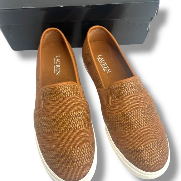 NEW Ralph Lauren Tan Faux Strap Flats Size 6.5 Slip on Loafers Classic Coastal - Picture 5 of 12